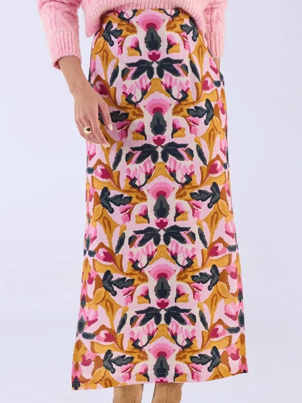 Beyond by Vera Floral Maxi Skirt Cotton/Linen Blend Large NWT Boutique $215